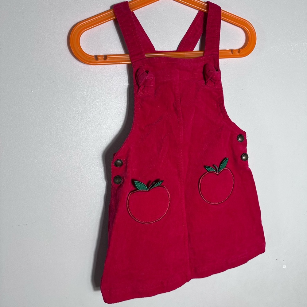 Max Studio Girls Red Corduroy Pinafore with Apple Designs